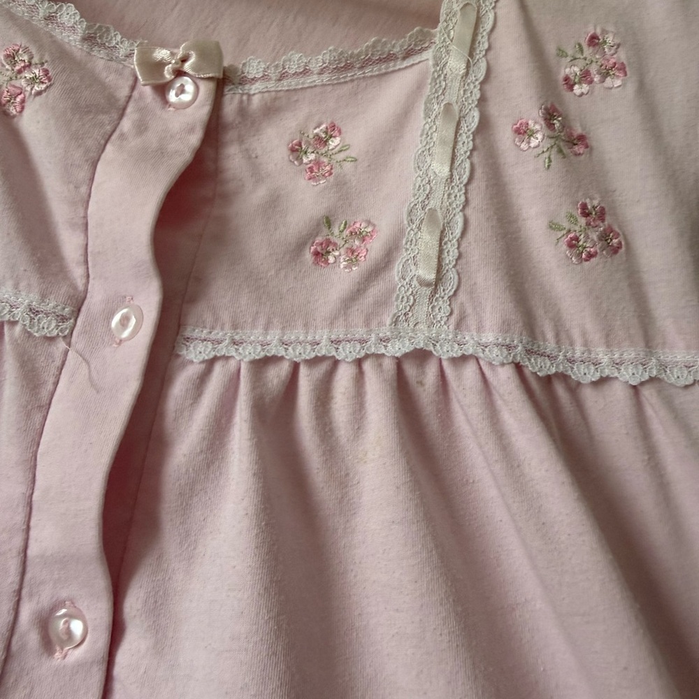 Vintage CottageCore Pajama Set Pink Embroidered Lace Bow Ribbon Coquette - Picture 8 of 8